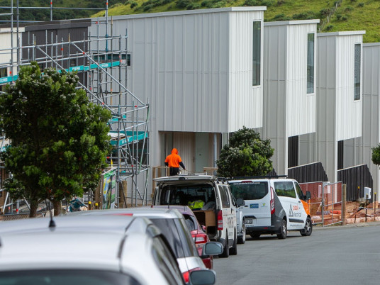 Street with new build townhouses