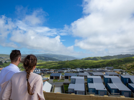 couple looking at housing development